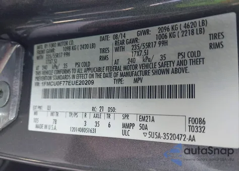 2014 Ford Escape S from USA, damaged, VIN 1FMCU0F77EUE20209